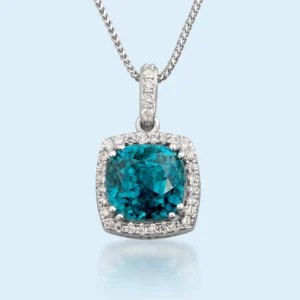 The Blue Pavilion - Blue Zircon & Diamond Pendant