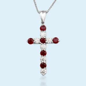Crimson Grace - Ruby Cross & Diamond Pendant